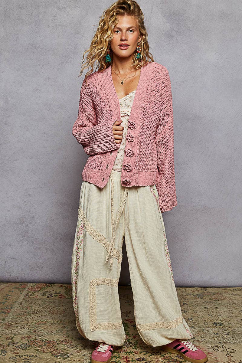Long sleeve exaggerated button sweater cardigan top