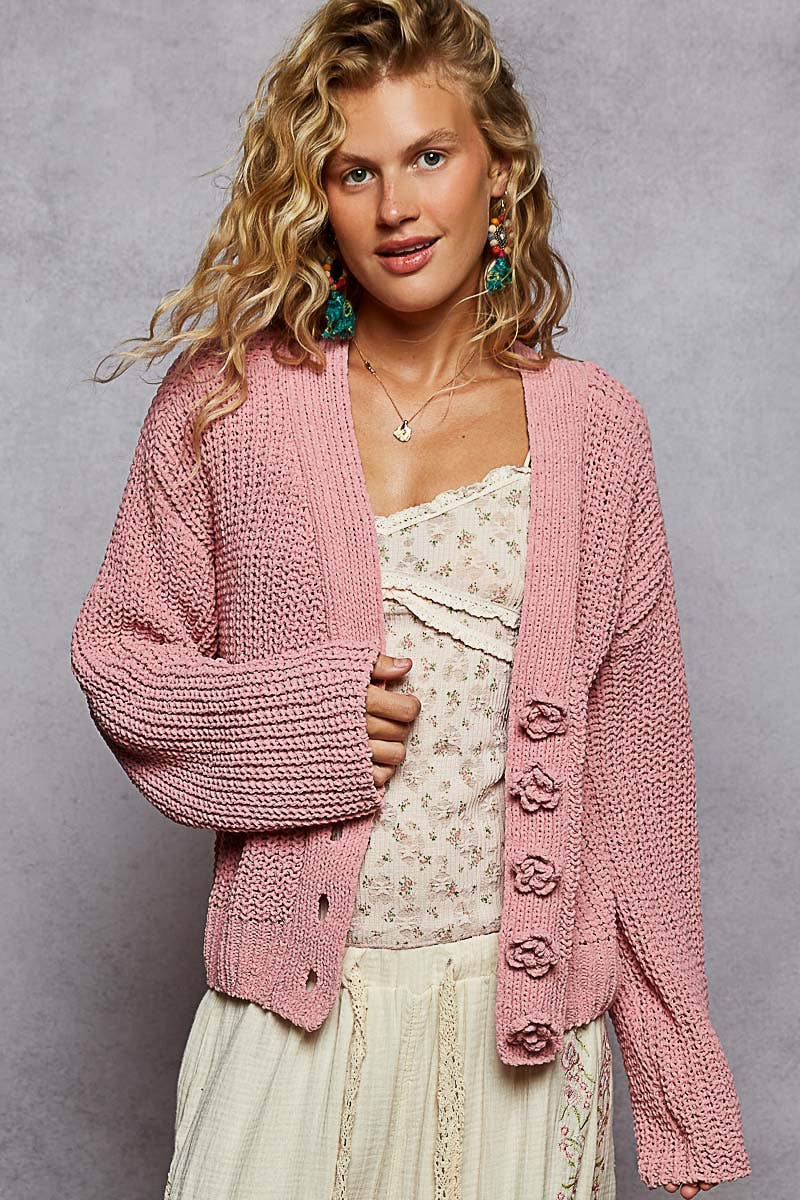 Long sleeve exaggerated button sweater cardigan top