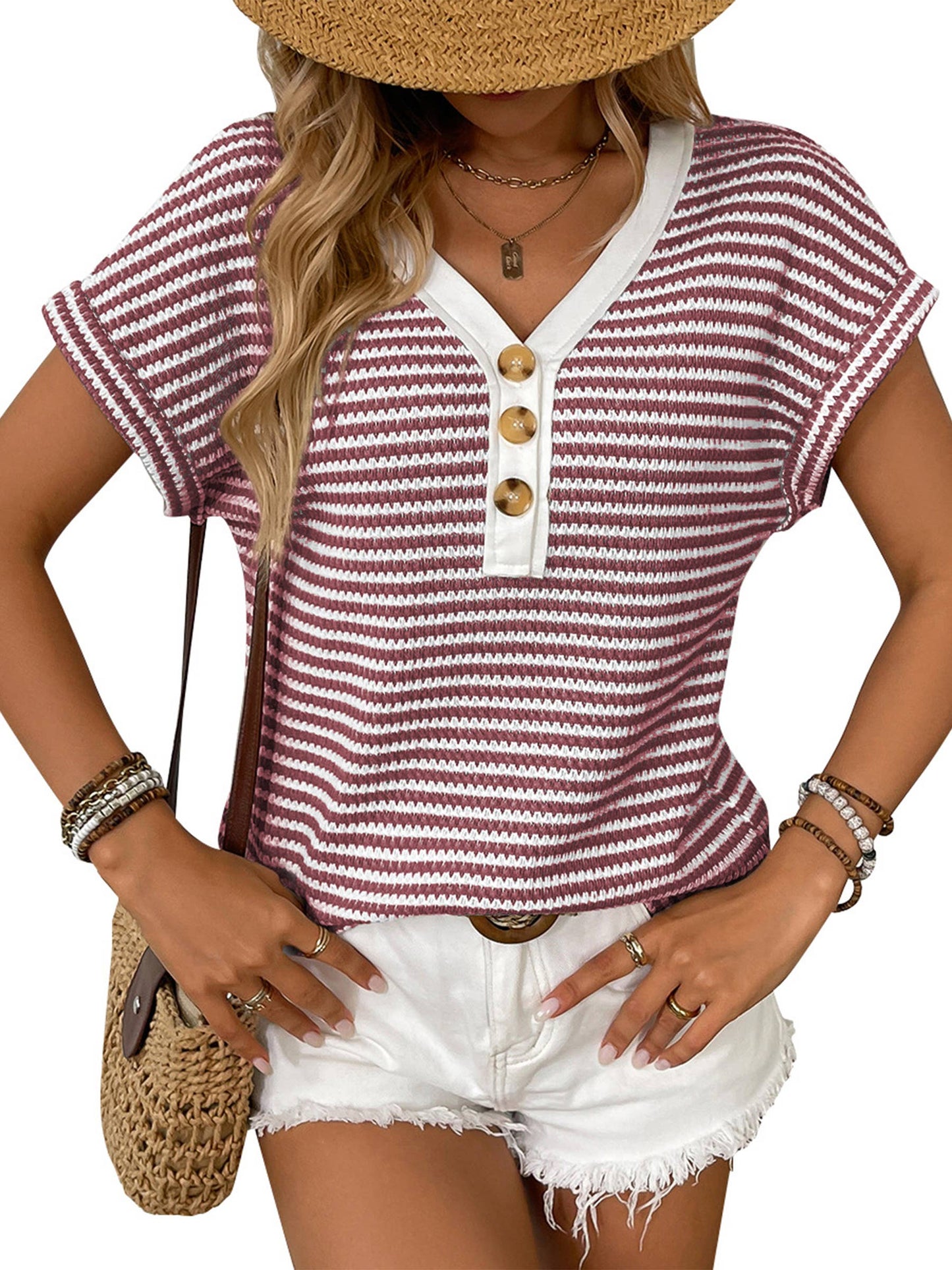 V-neck Striped Top