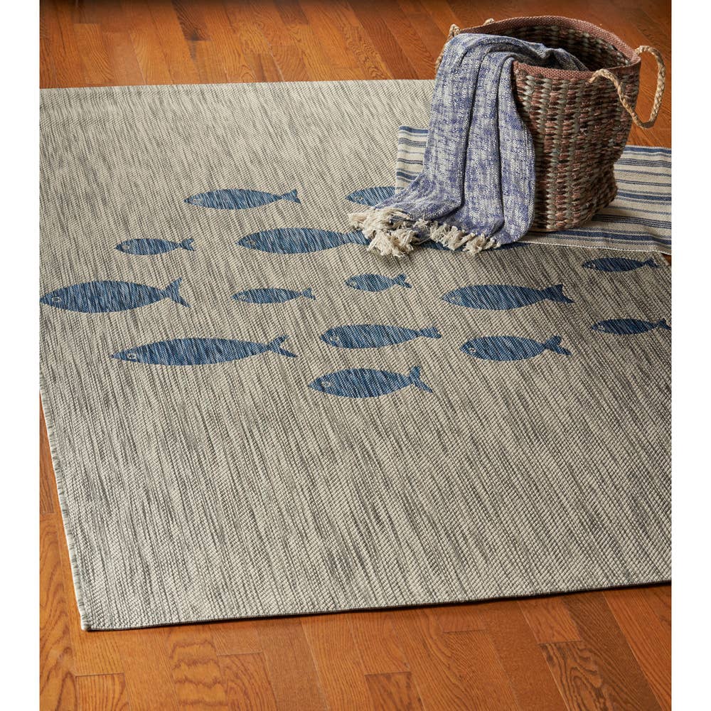 Navy/ Gray Coastal Fish Indoor/ Outdoor Area Rug