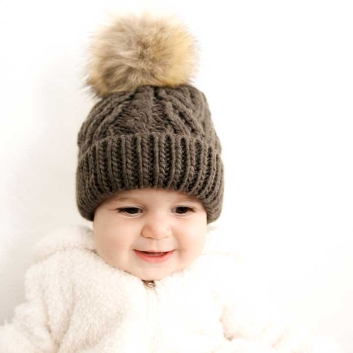 Loden Green Pop Pom Pom Beanie Hat Baby & Kids