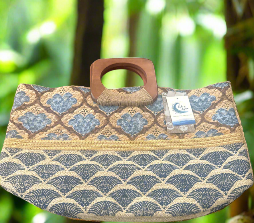 Blue woven tote