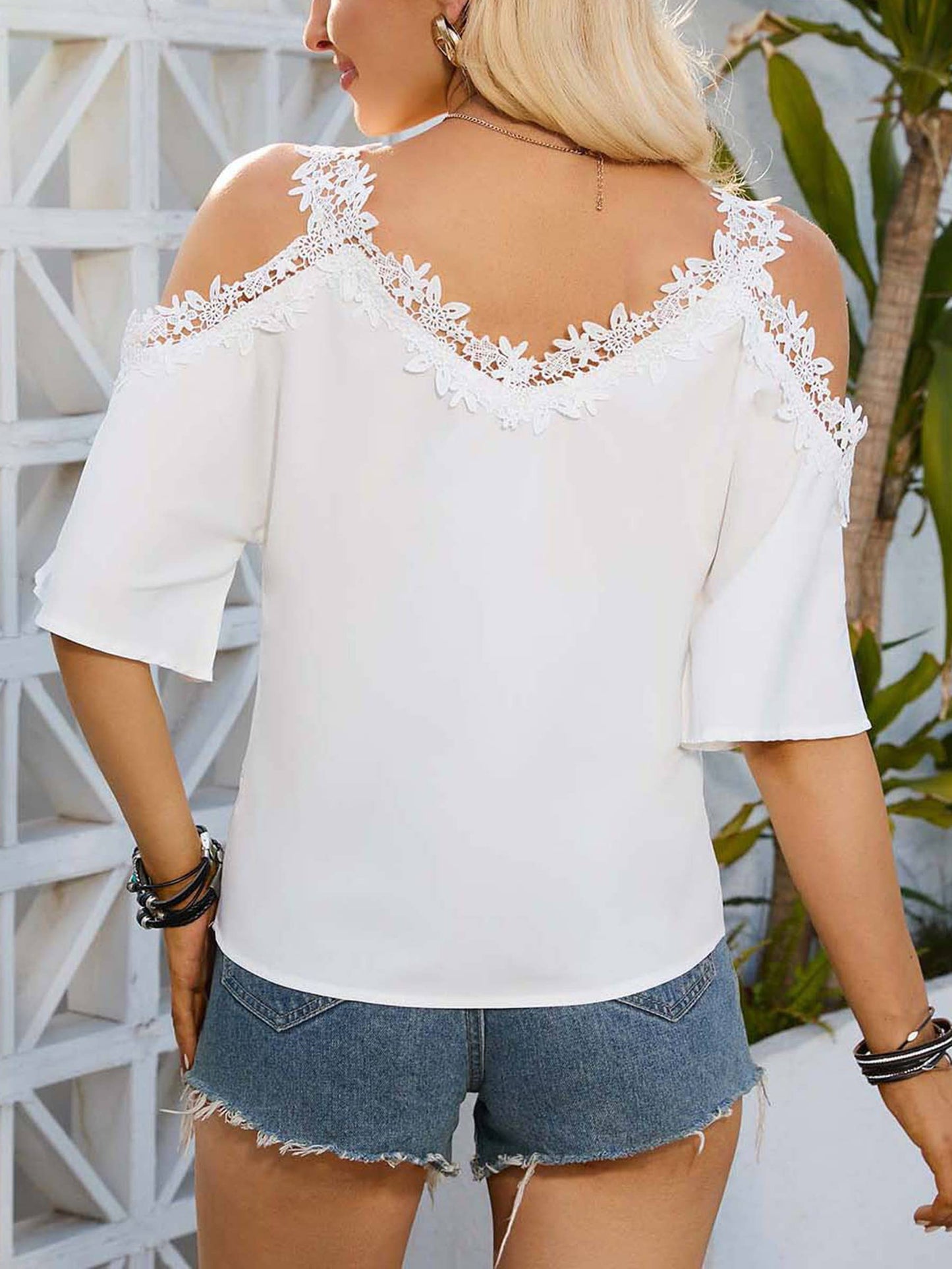 V-neck Half Sleeved Sexy Off Shoulder Camisole Top