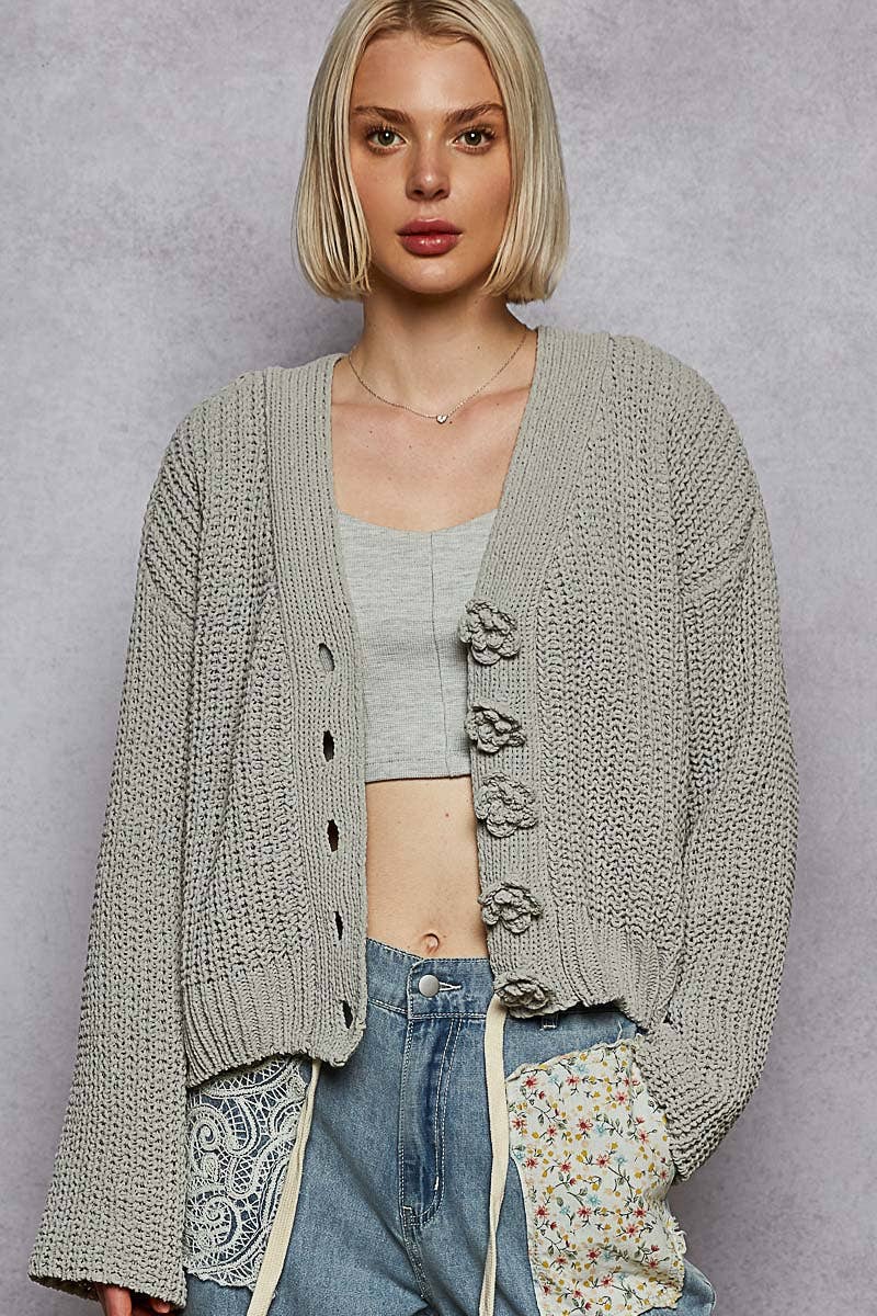 Long sleeve exaggerated button sweater cardigan top