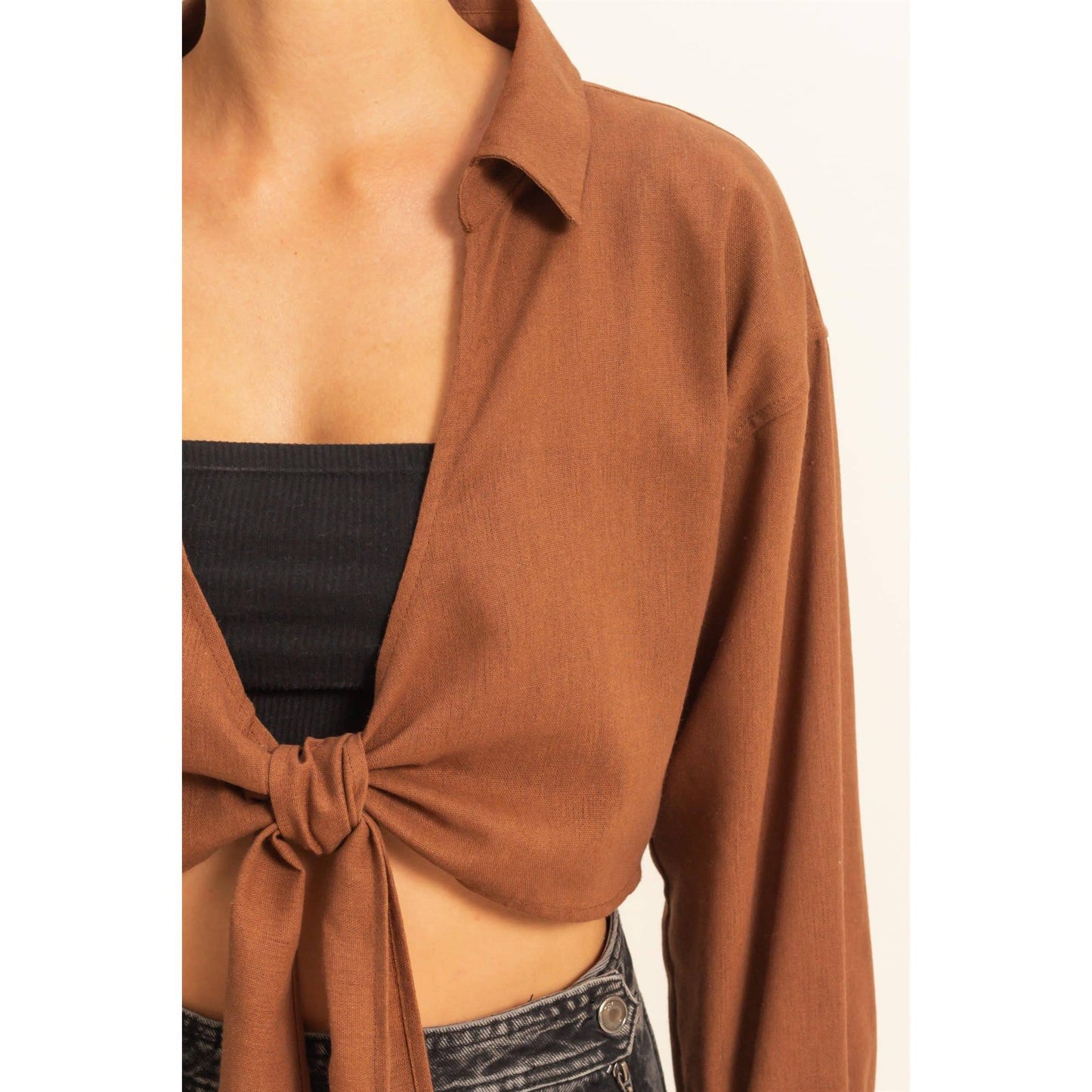 Sand Washed Tie Front Crop Top