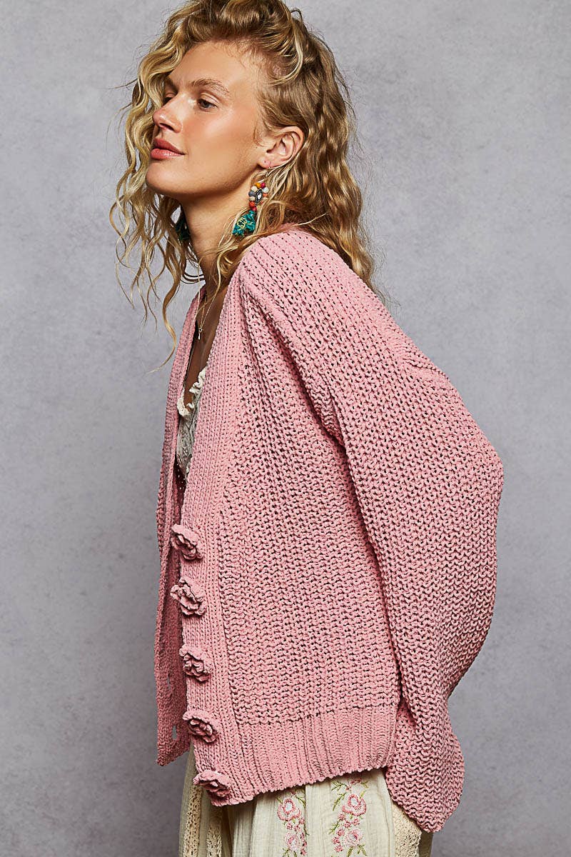 Long sleeve exaggerated button sweater cardigan top