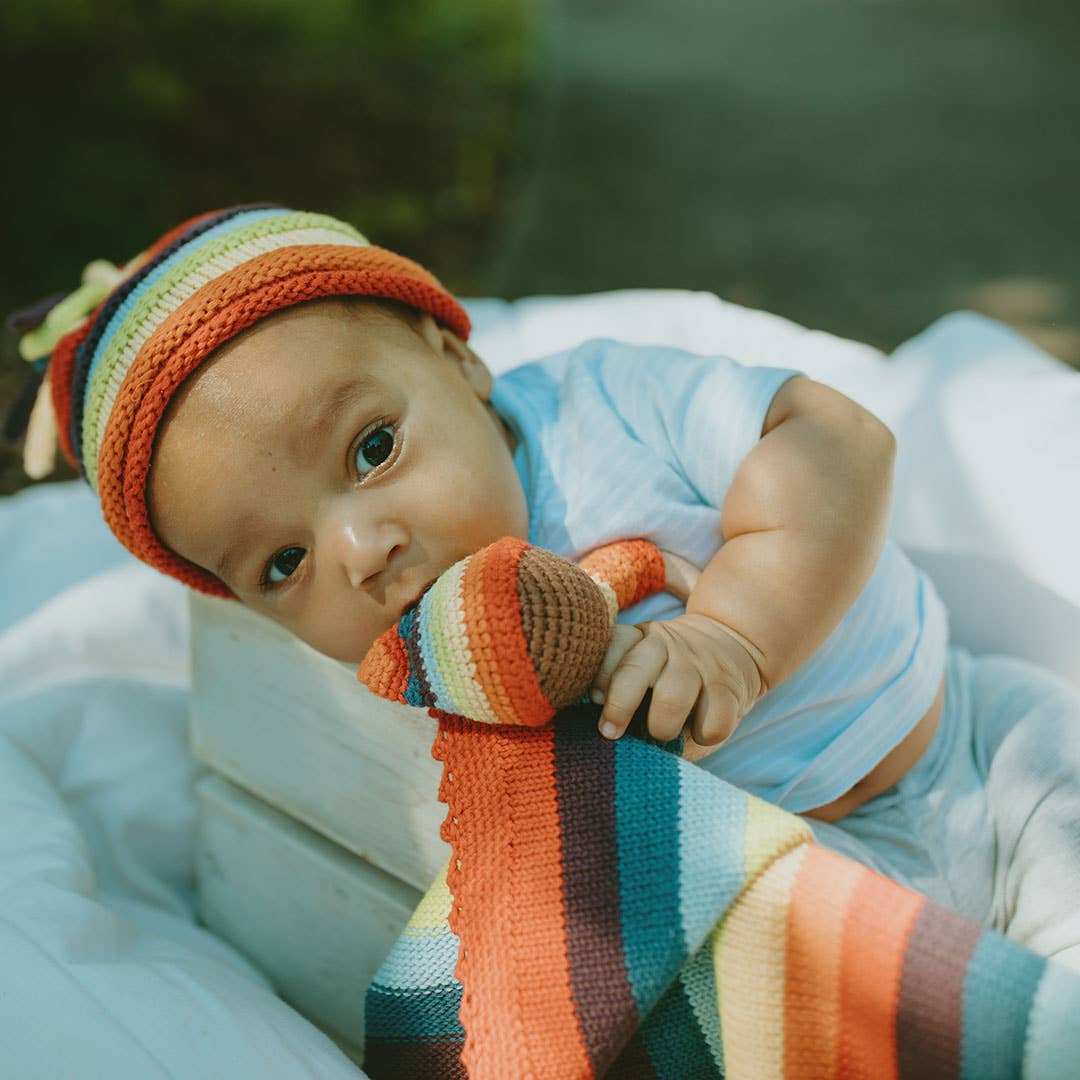 Handmade Knit Baby Blanket - Rainbow