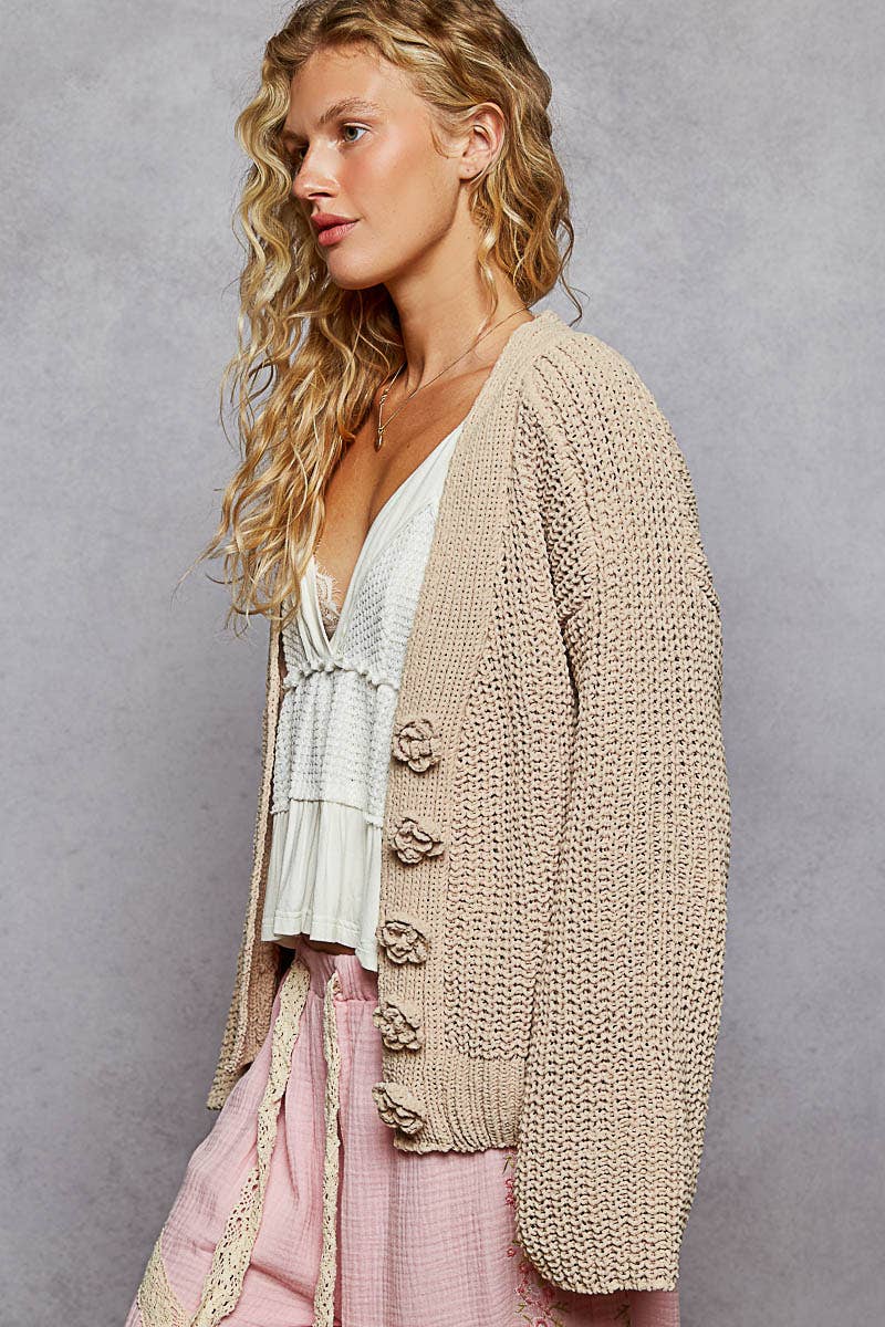 Long sleeve exaggerated button sweater cardigan top