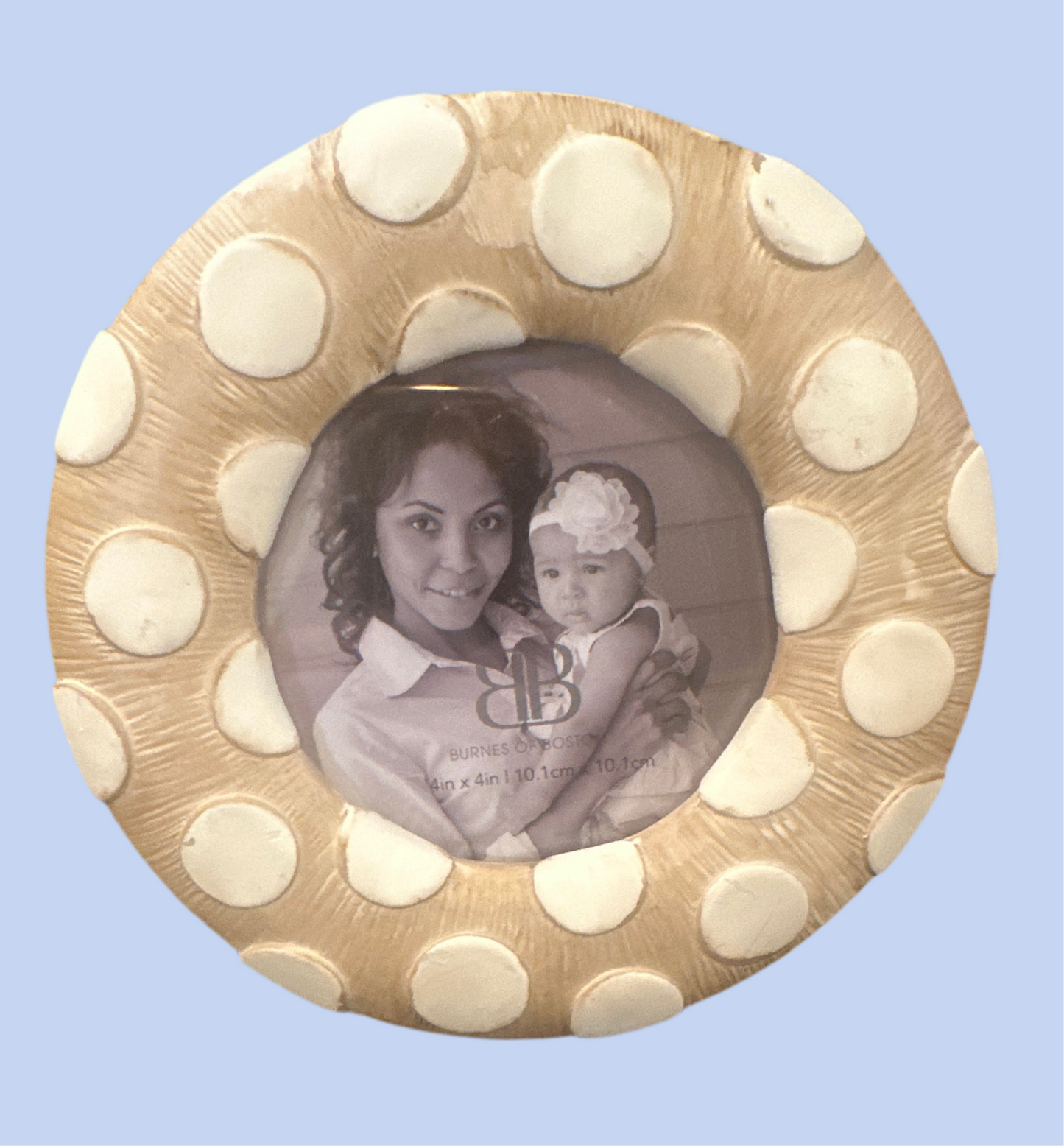 Beige & White Ceramic Round Photo Frame – 4” x 4”