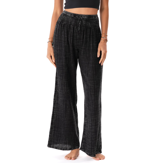 Vintage Black Cotton Wide Leg Pants