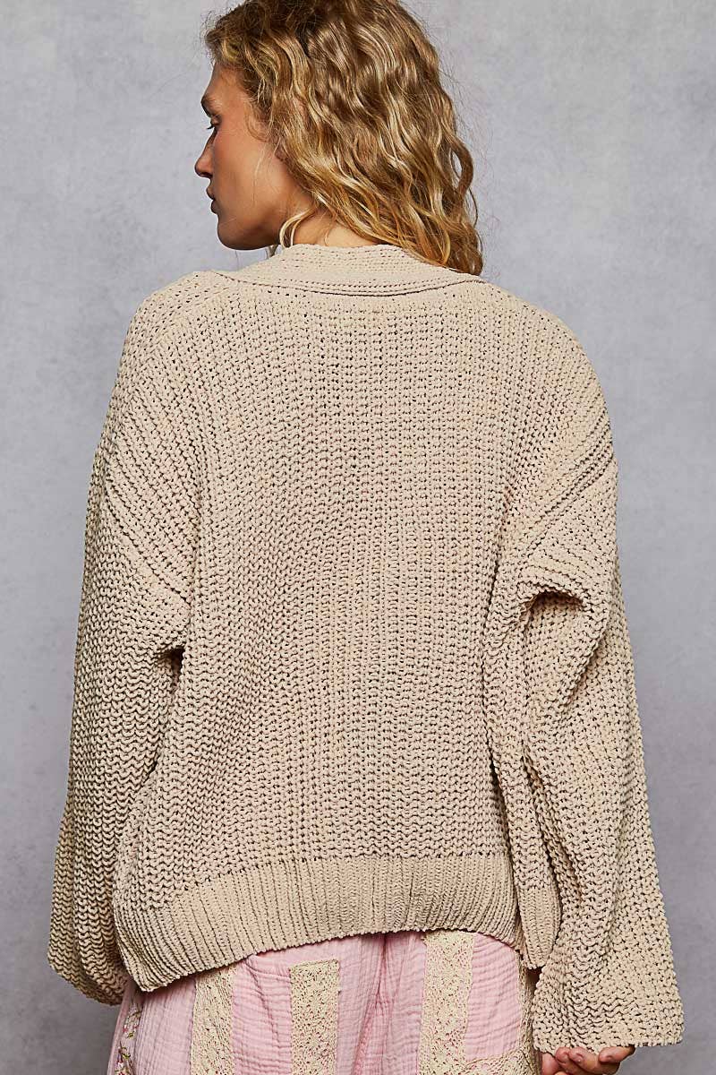 Long sleeve exaggerated button sweater cardigan top