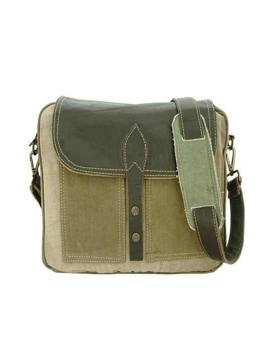 Leather and Recycled Military Tent Laptop Bag