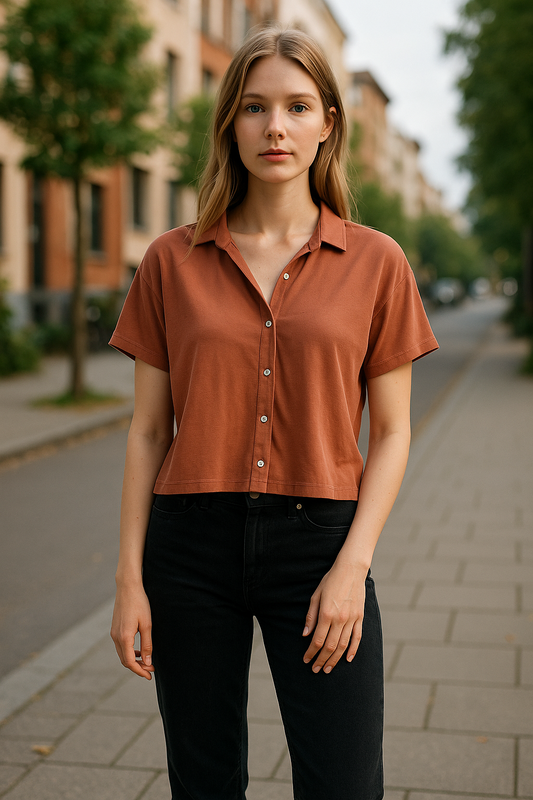 Button Shirt-Sleeve Top