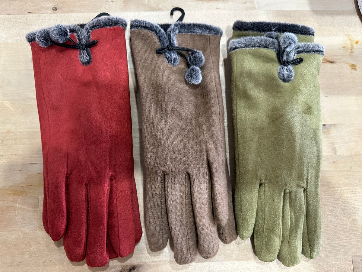 Shihreen Gloves with Faux Fur Pom Poms