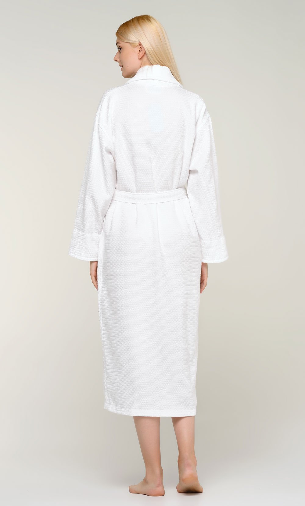 Turkish Cotton White Waffle With Velour Shawl Robe