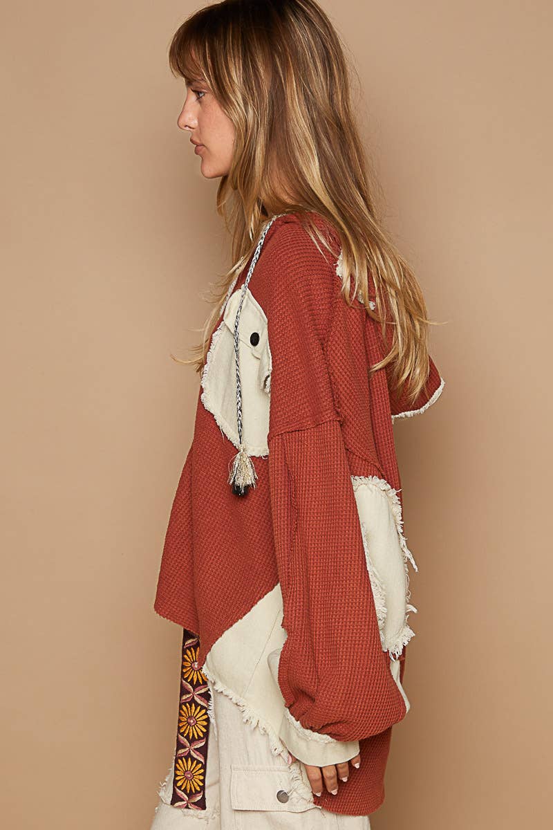Balloon sleeve front pockets denim contrast jacket
