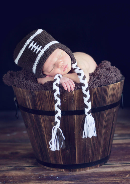 Brown/White Football Crocheted Handmade Heirloom Gift Hat