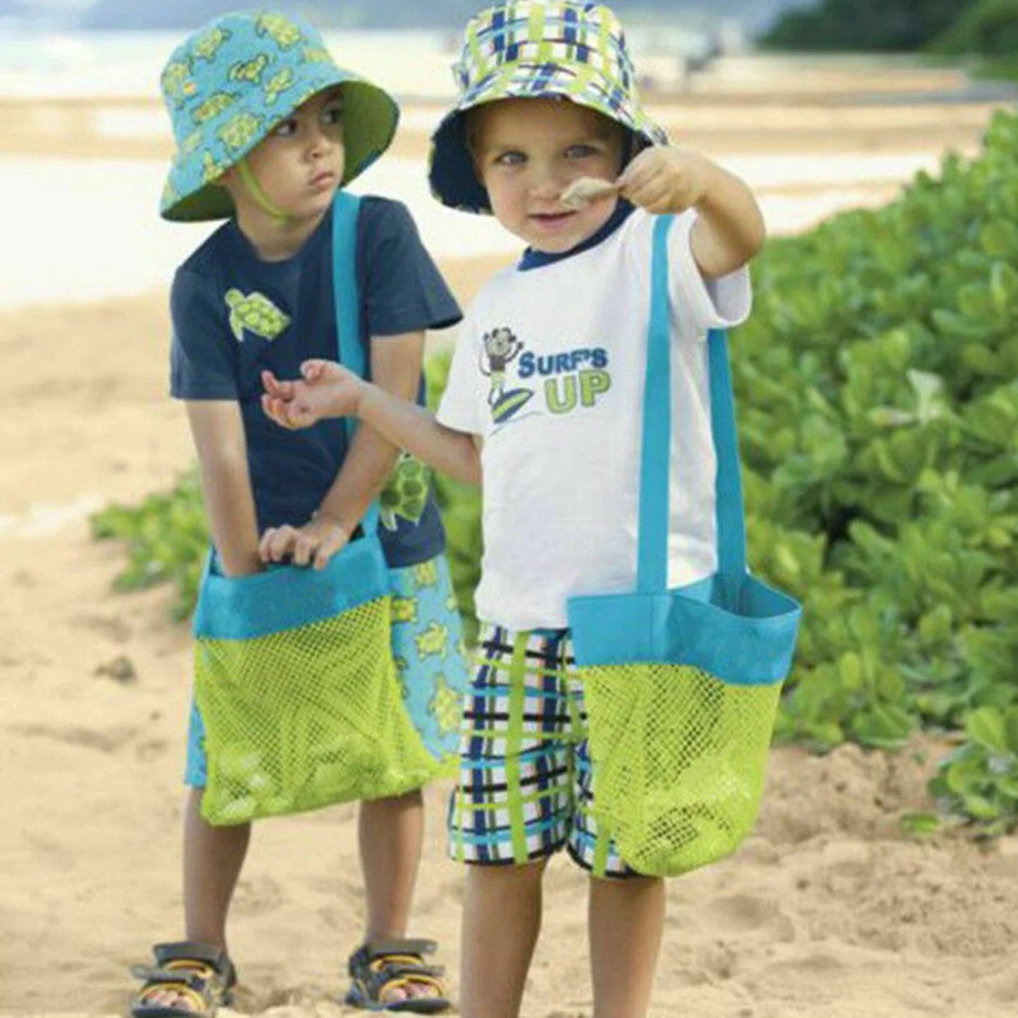 Mesh Beach Bags ,2Pcs Nylon Kid Toy Totes Foldable Lightweight Bag for Toys(Blue)