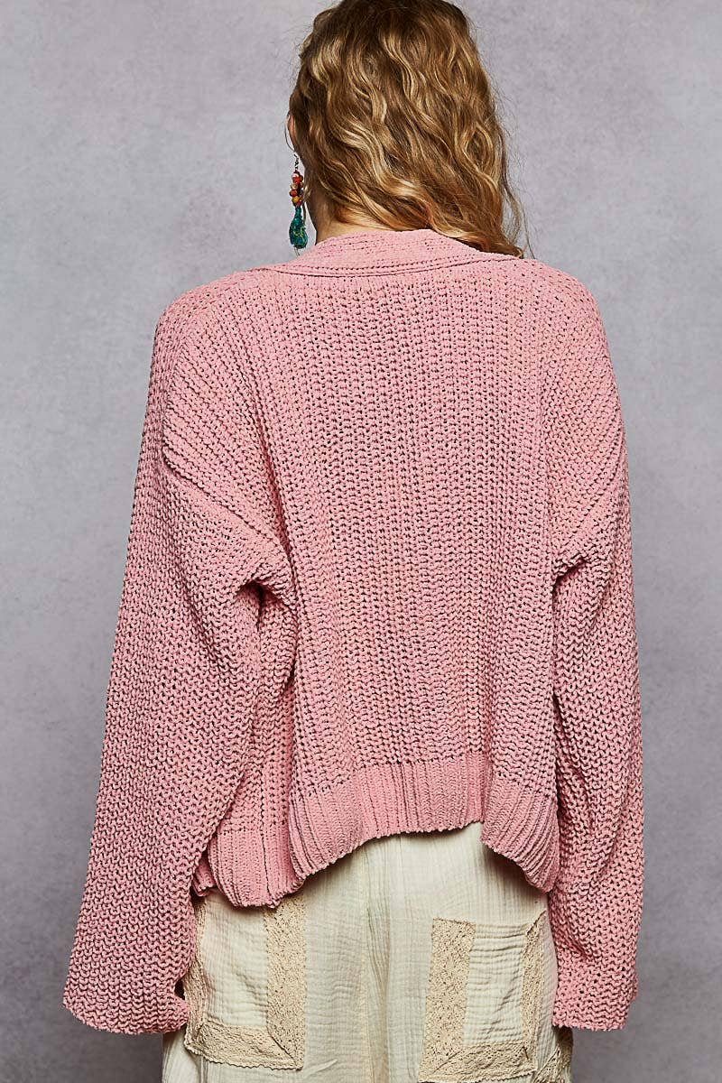 Long sleeve exaggerated button sweater cardigan top