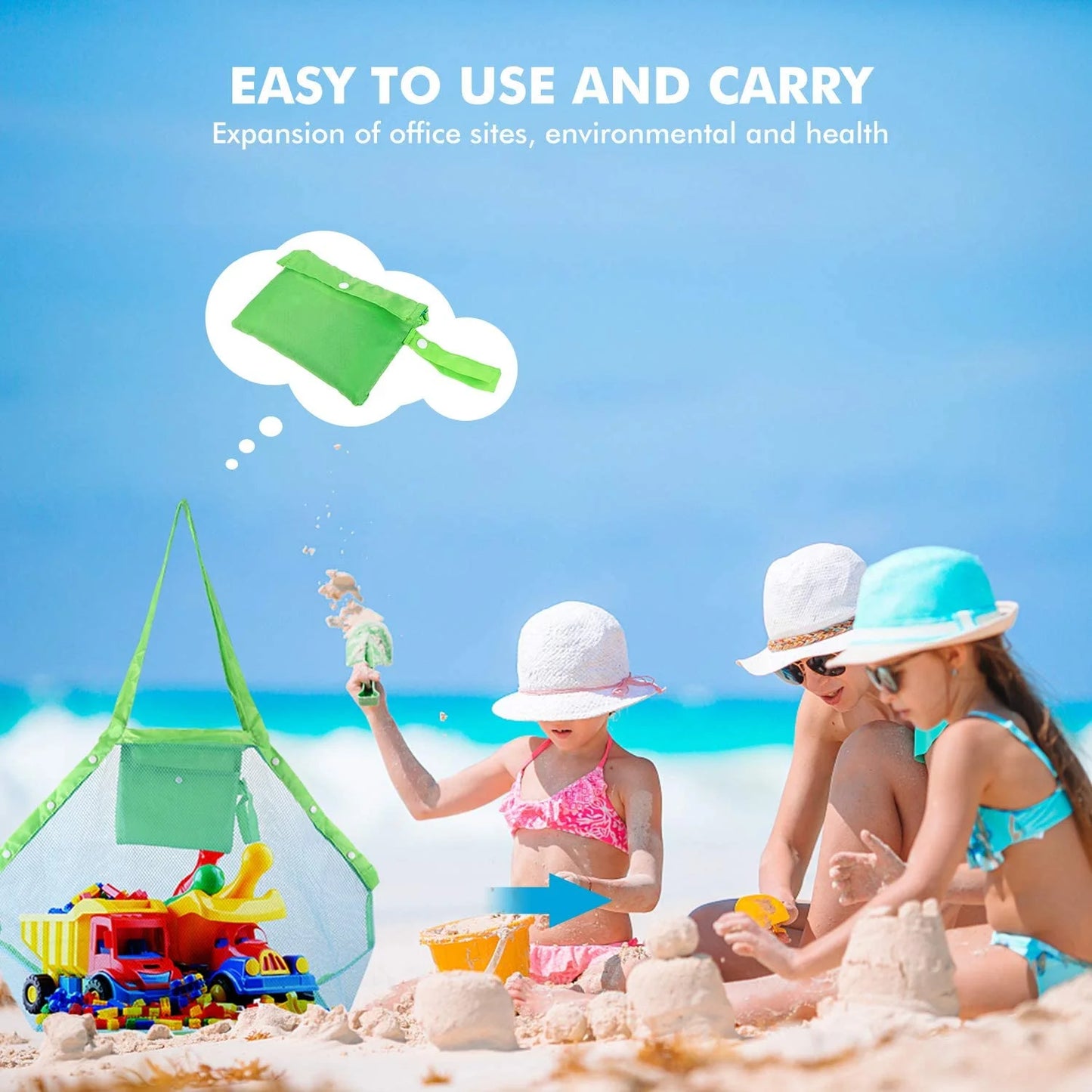 Mesh Beach Bags ,2Pcs Nylon Kid Toy Totes Foldable Lightweight Bag for Toys(Blue)