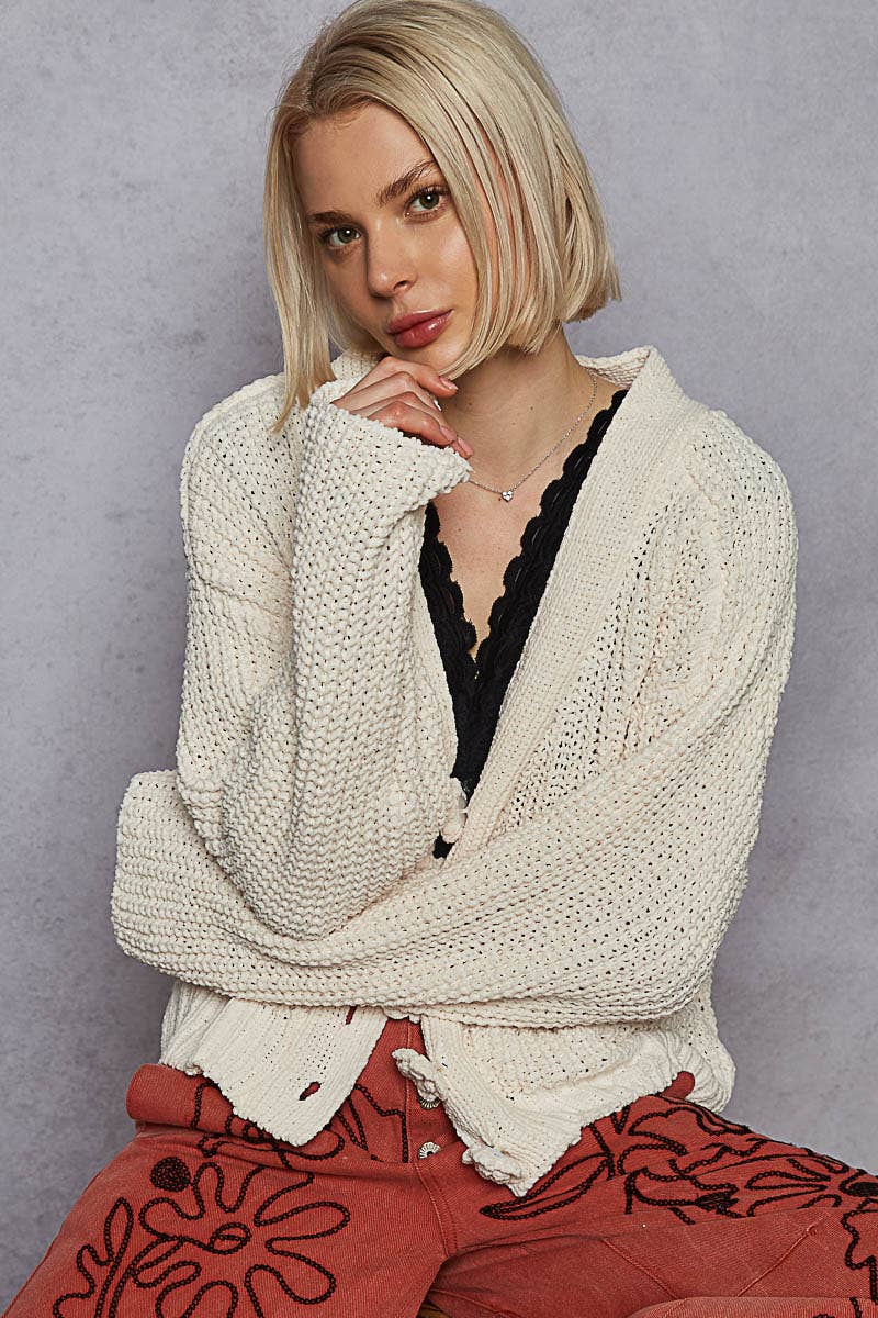Long sleeve exaggerated button sweater cardigan top