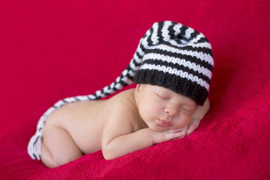 Black/White Striped Elf Crocheted Handmade Heirloom Gift Hat