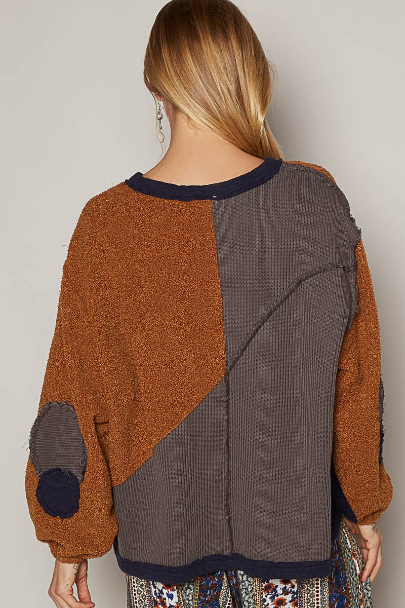 1/2 zipper round neck front pouch pocket sweater top
