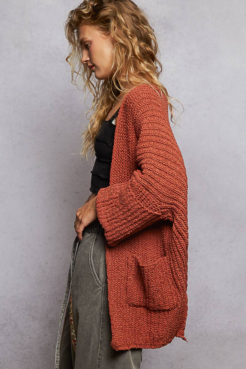Long sleeve pockets solid sweater cardigan
