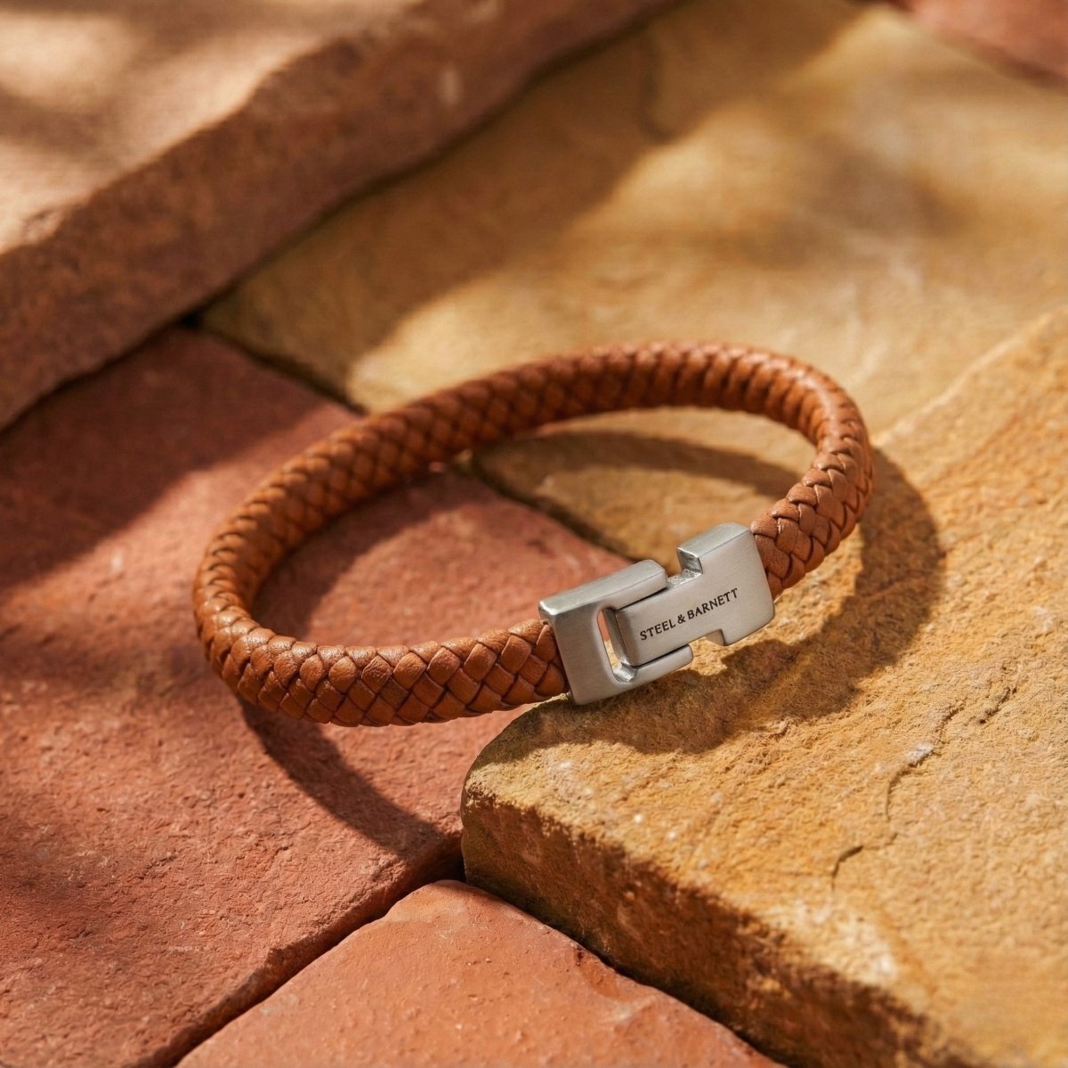 Peanut Braided Leather Men's Bracelet - STEEL & BARNETT