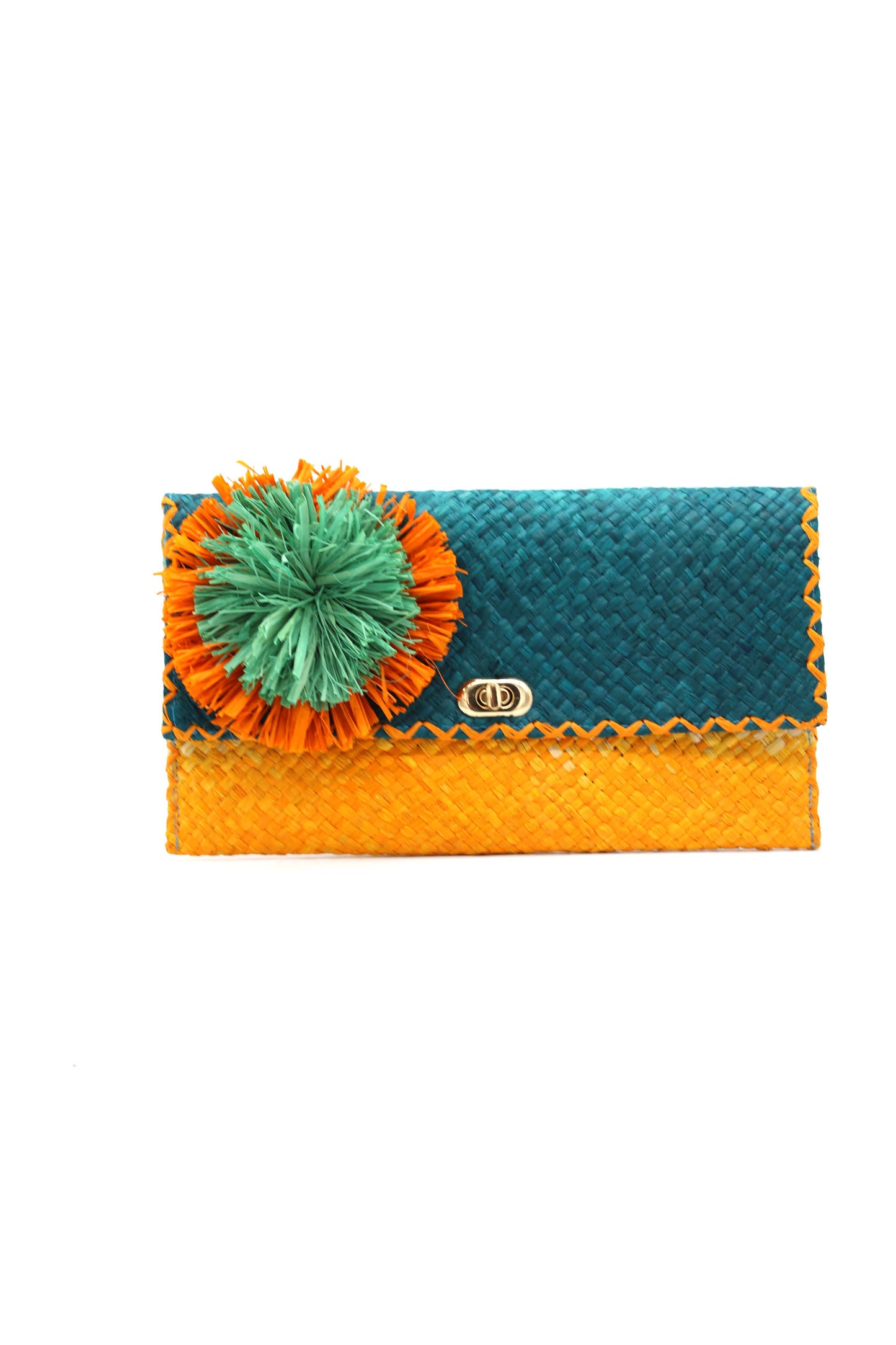 Holden Ombre Straw Envelope Clutch Purse with Flower Pouf