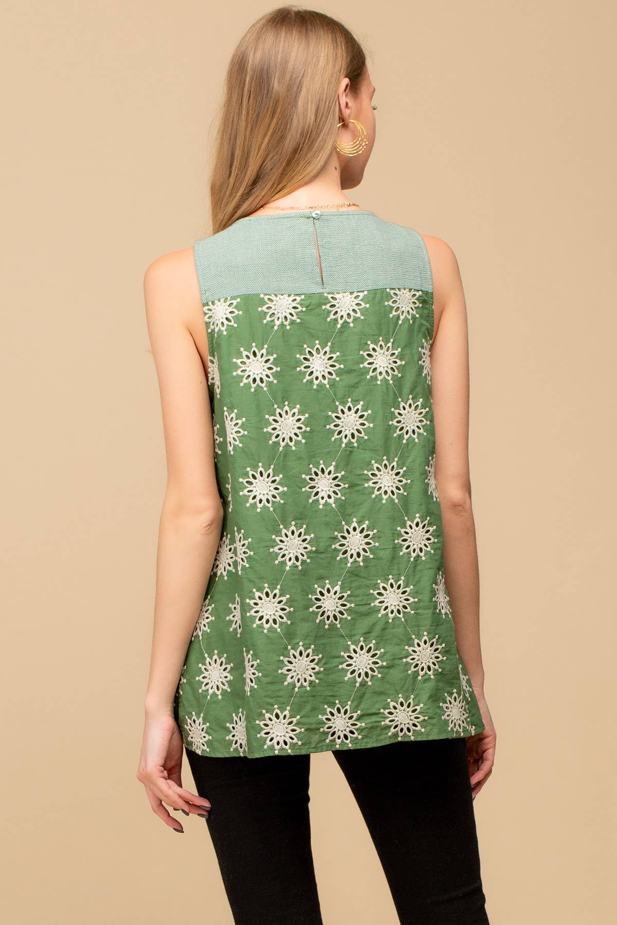 Eyelet Yoke Pleated Top
