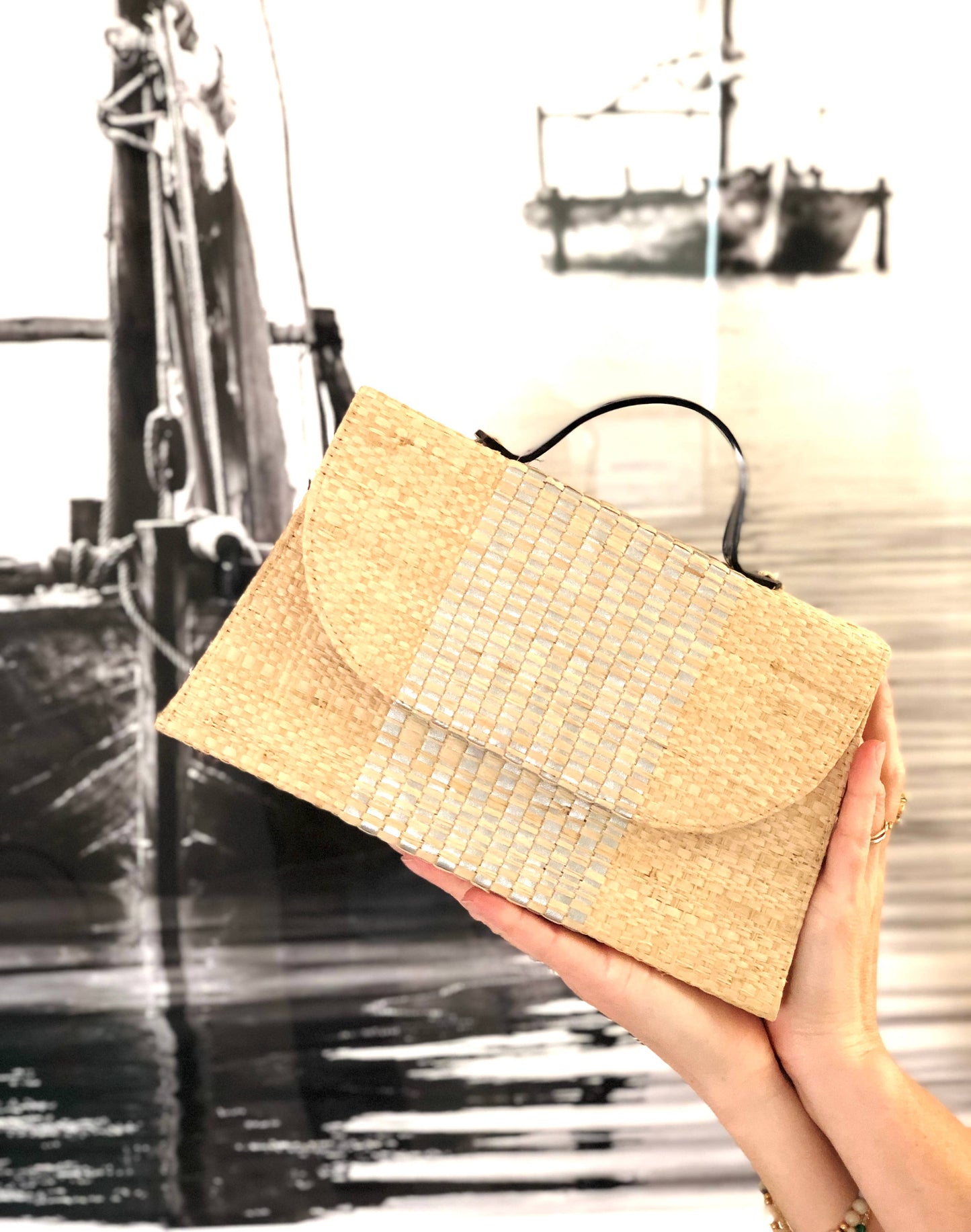 Wynwood Straw Handbag with Metallic Detailing & Horn Handle