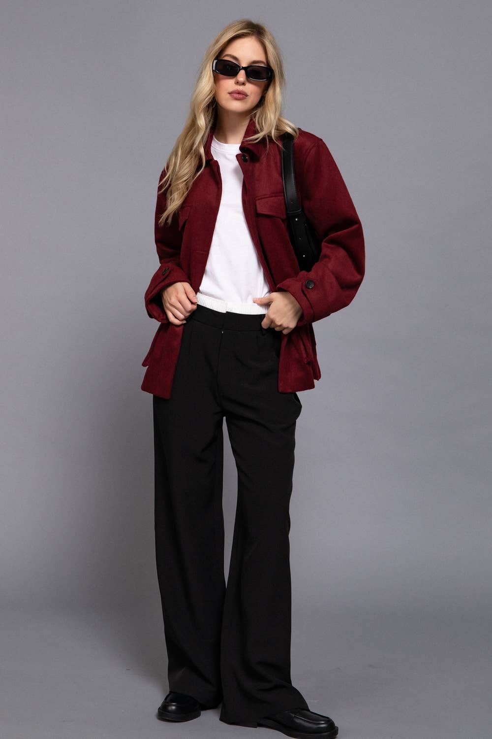 Long Sleeve Front Concealed Button with Flap Soft Felt Coat