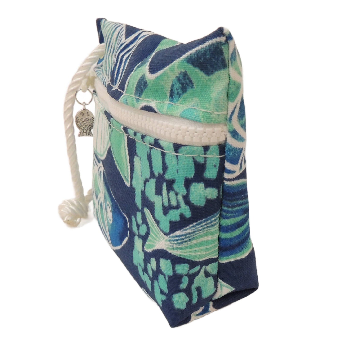 Wristlet Purse, Fish on Navy Outdoor Fabric