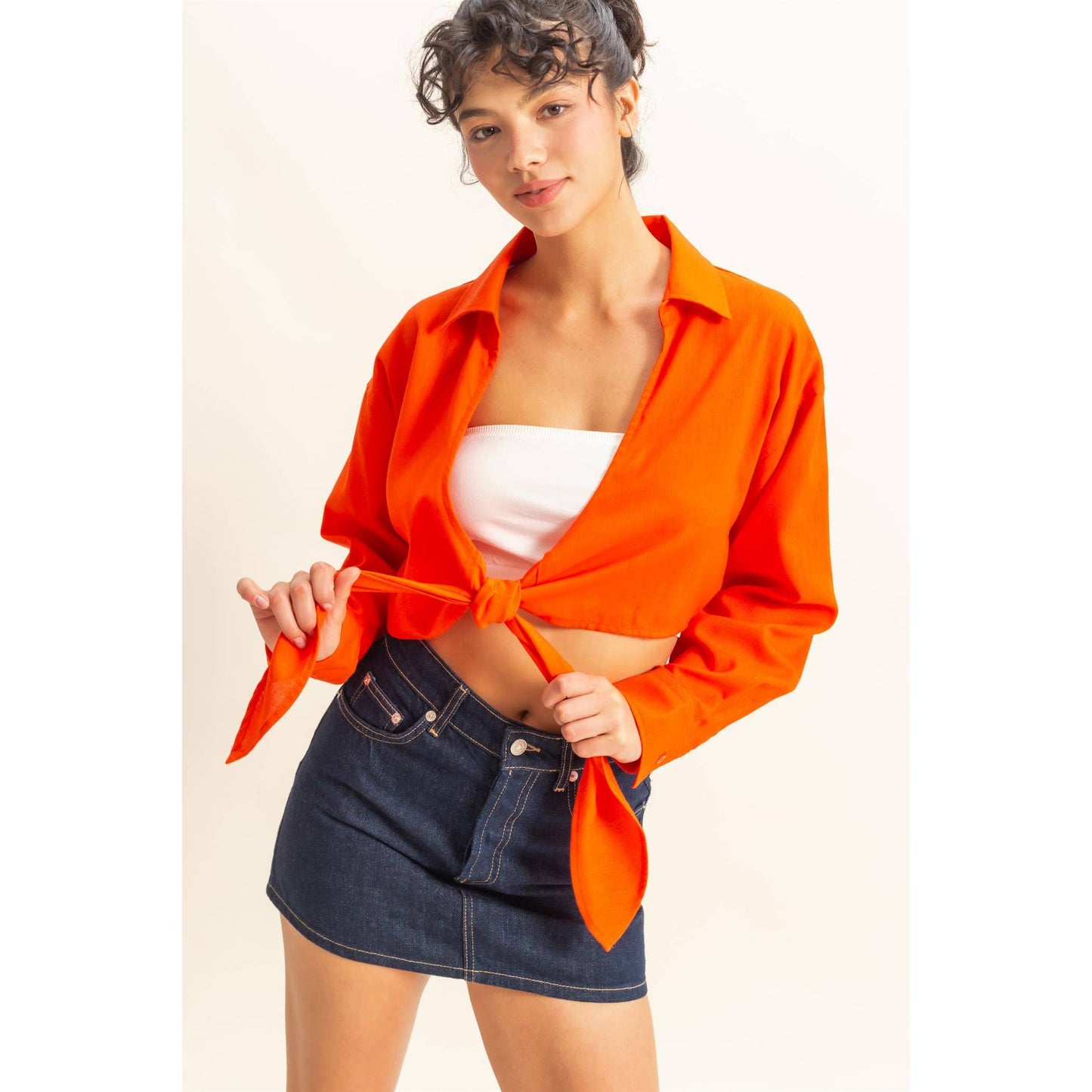 Sand Washed Tie Front Crop Top