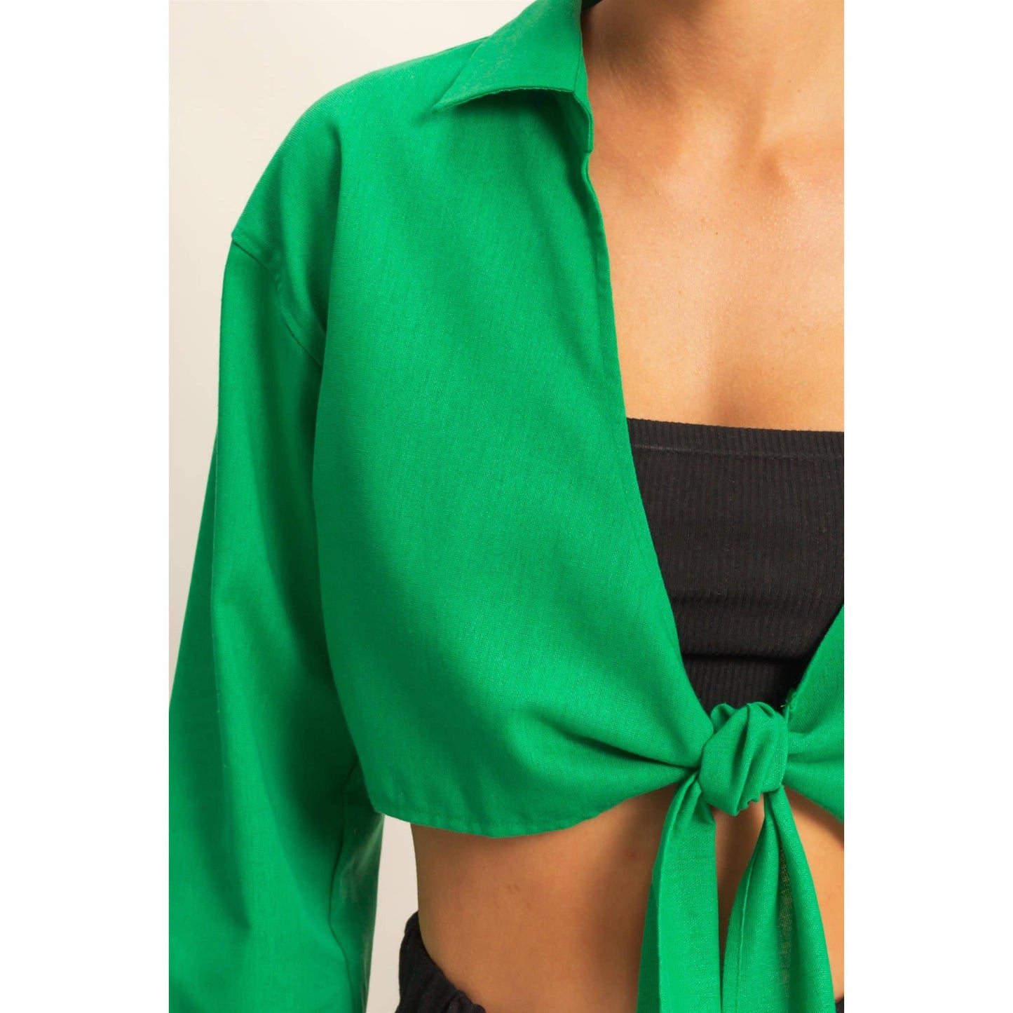 Sand Washed Tie Front Crop Top