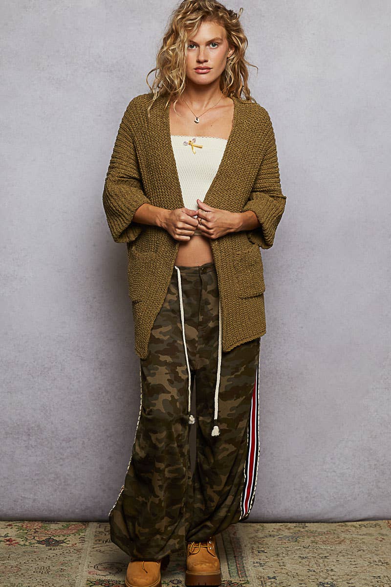 Long sleeve pockets solid sweater cardigan