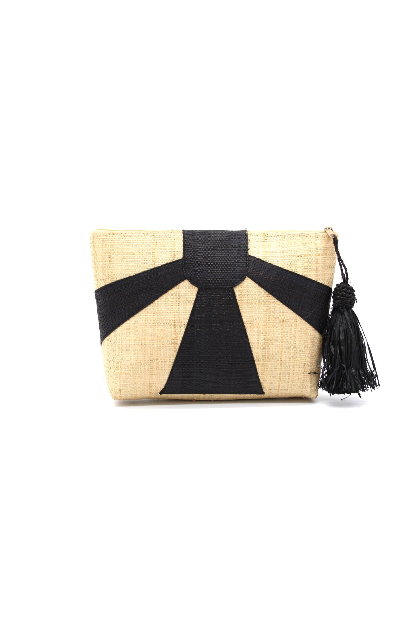 Sunburst Cosmetic Straw Pouch Clutch with Tassel Zipper Pull