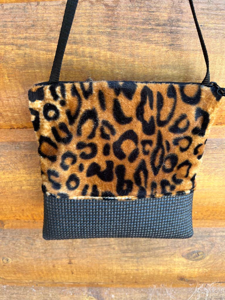 Stella Black Cross Body Purse-Black and Brown Faux Fur