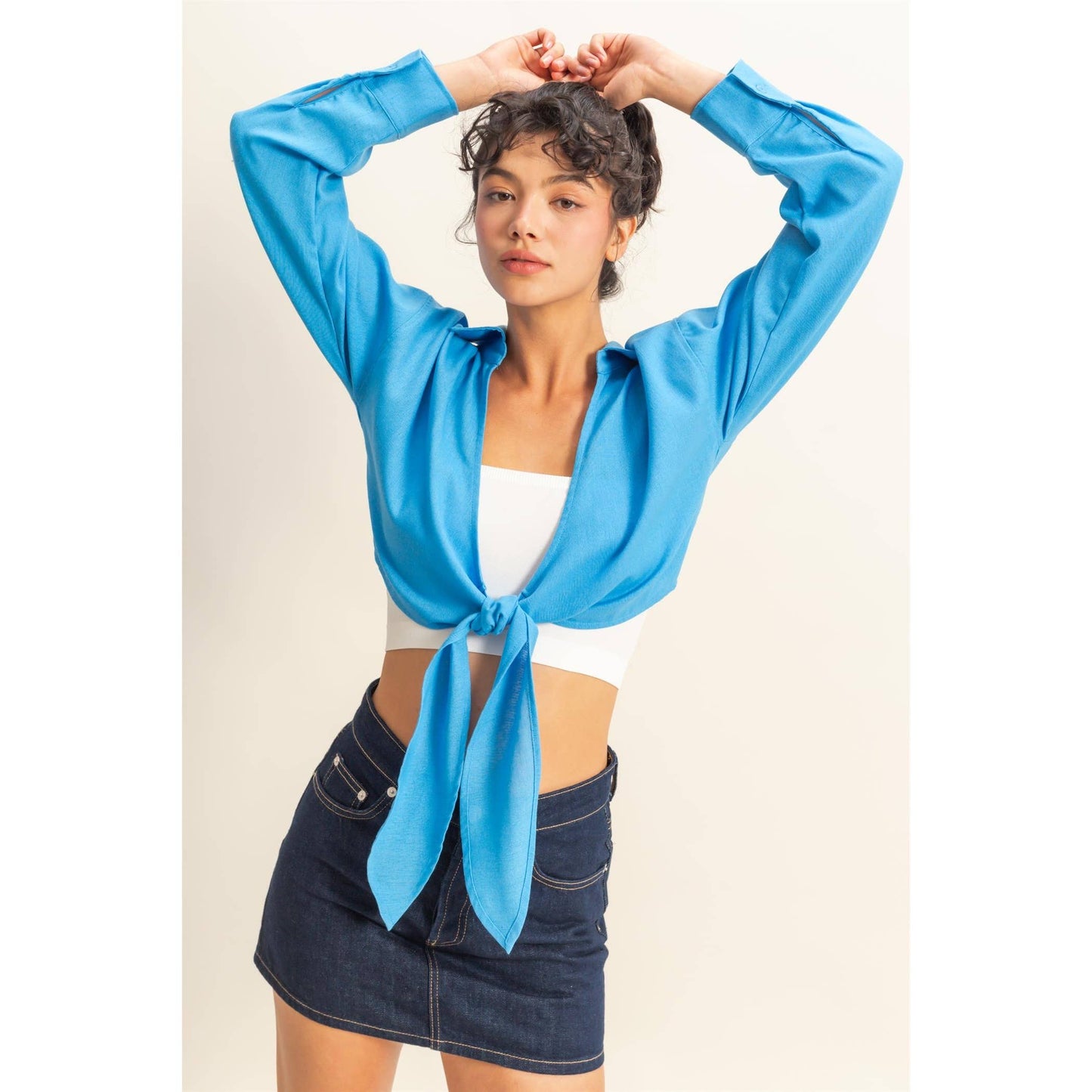 Sand Washed Tie Front Crop Top