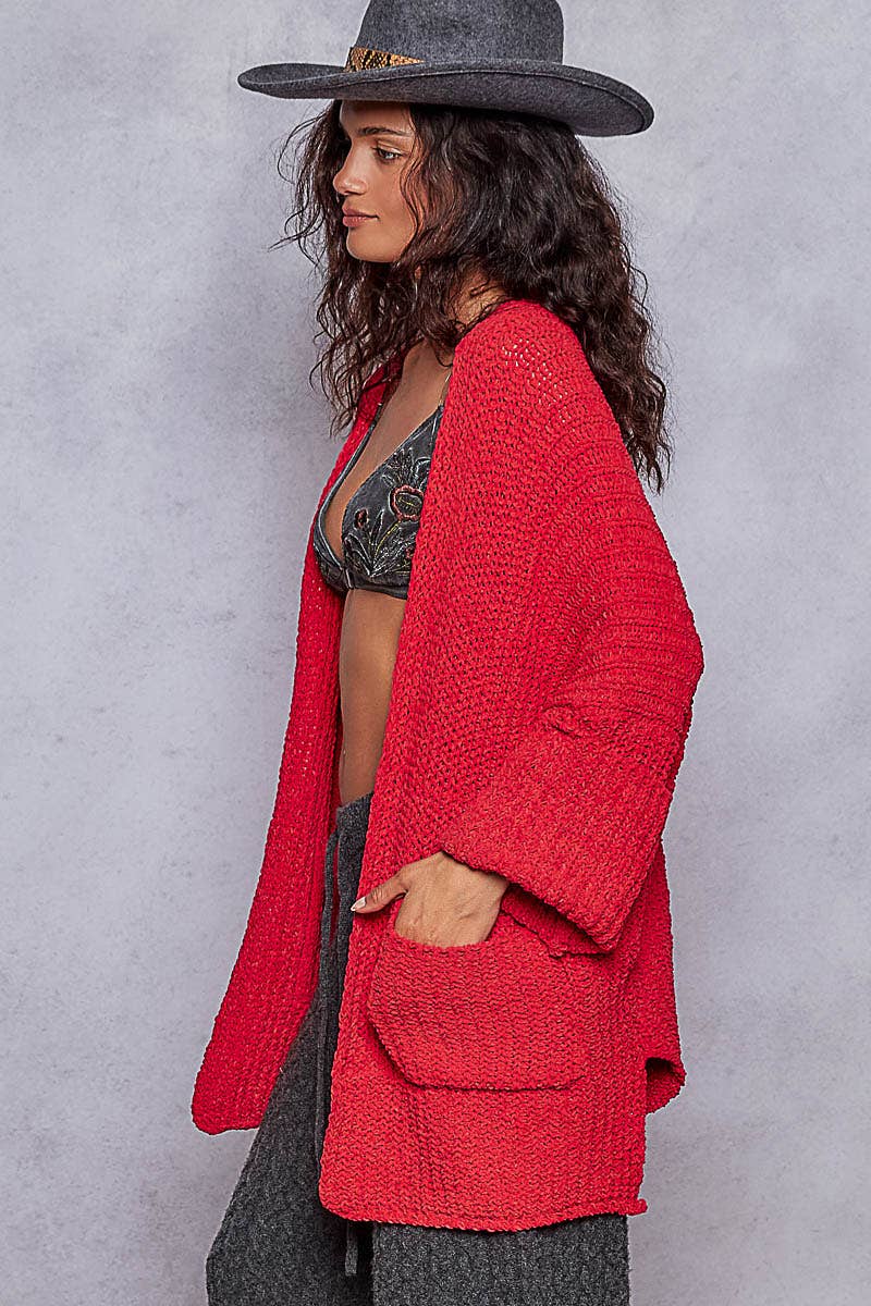 Long sleeve pockets solid sweater cardigan