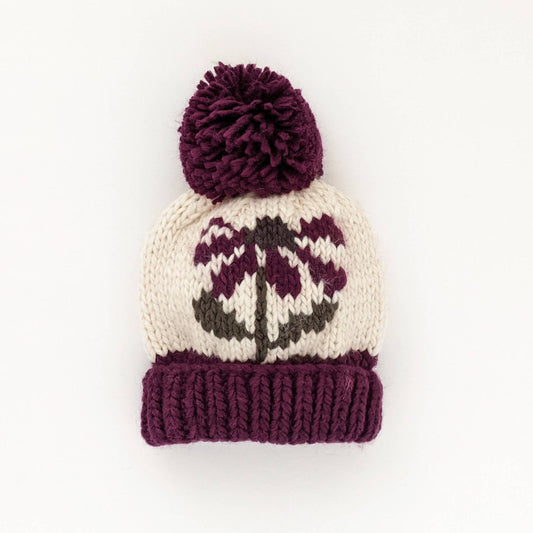 Coneflower Plum Hand Knit Beanie Hat Baby & Kids SALE