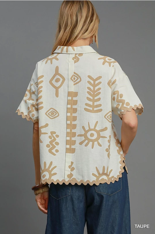 Umgee Abstract Top-Cream & Black