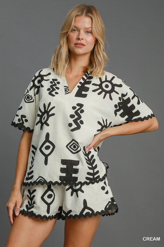 Umgee Abstract Top-Cream & Black