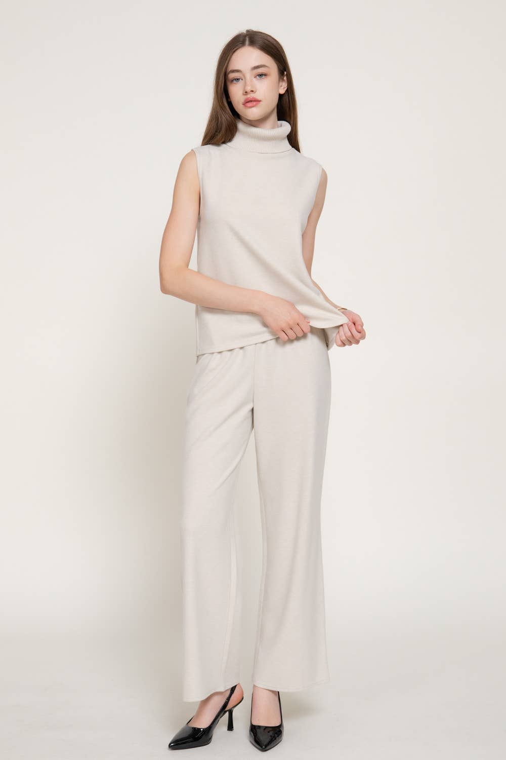 Sleeveless Turtle Neck Soft Knit Top