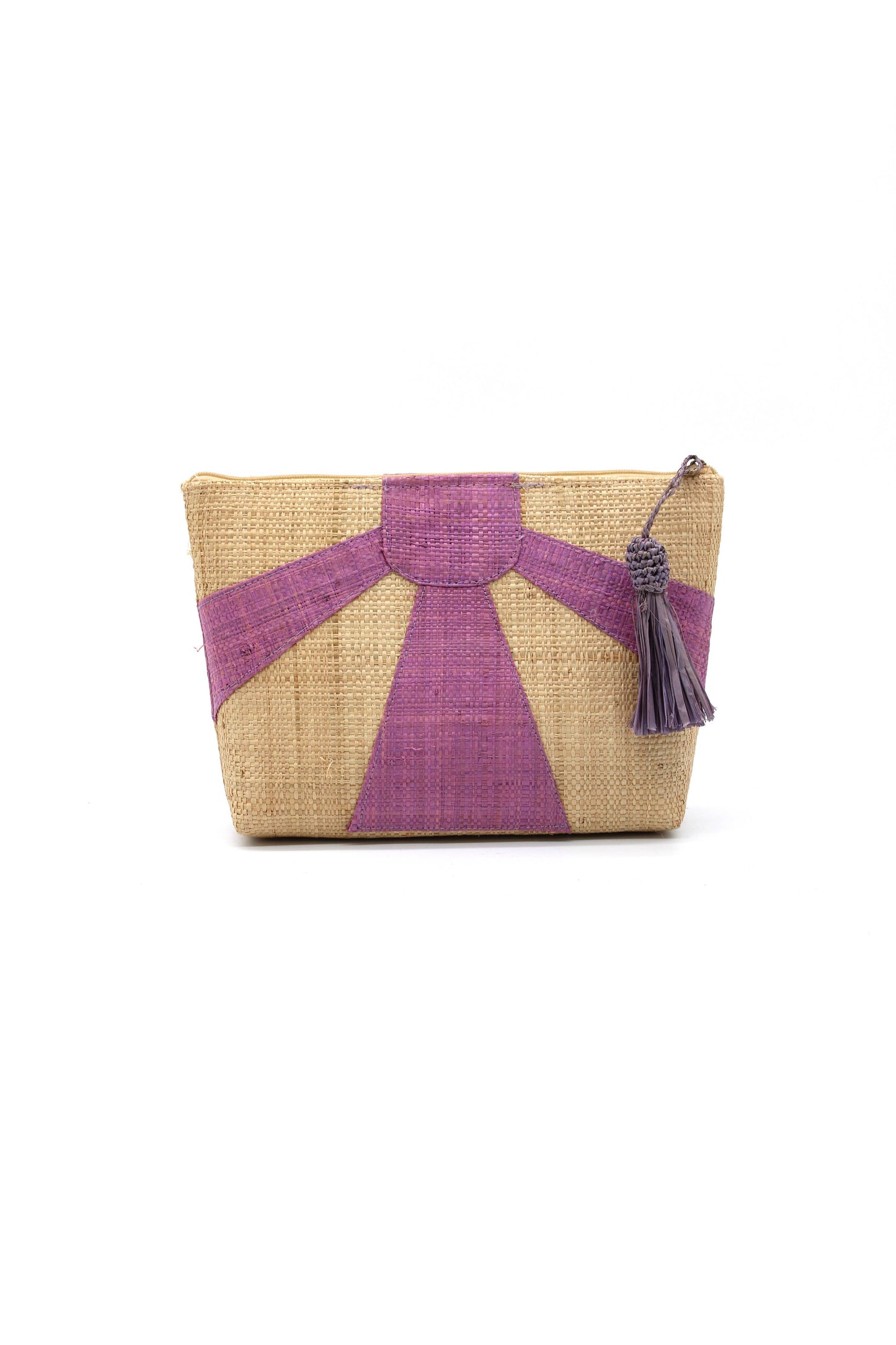 Sunburst Cosmetic Straw Pouch Clutch with Tassel Zipper Pull