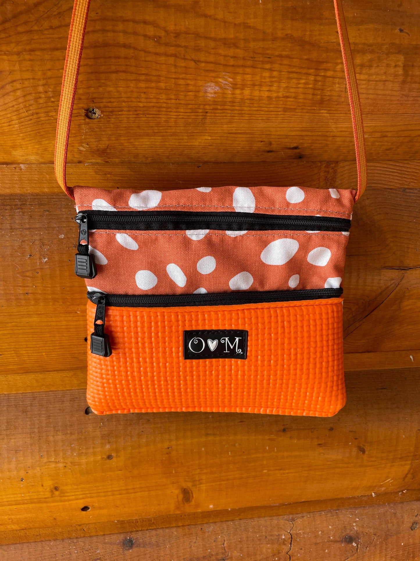 3 Zip Bag Orange-Polka Dot Print Fabric