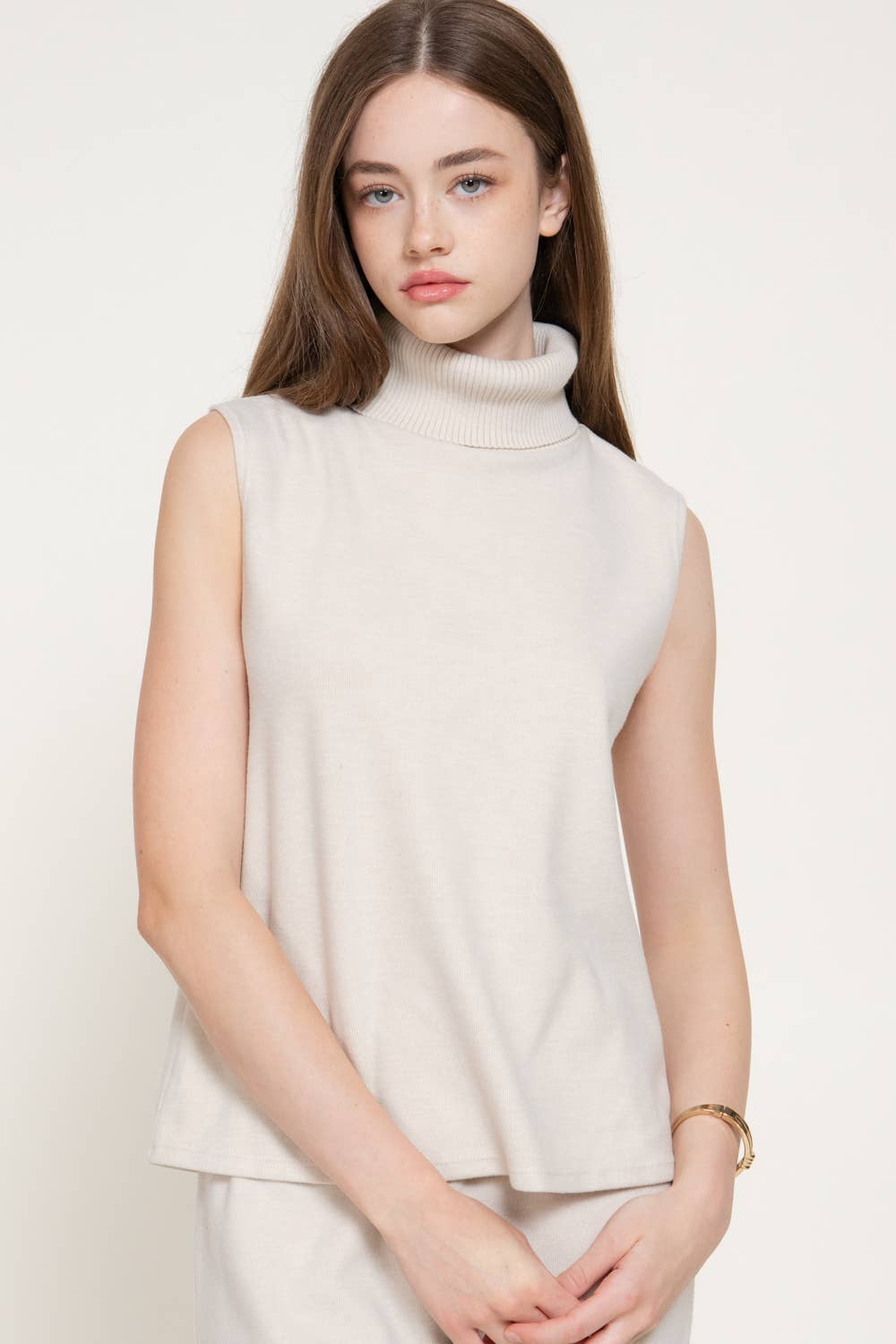 Sleeveless Turtle Neck Soft Knit Top