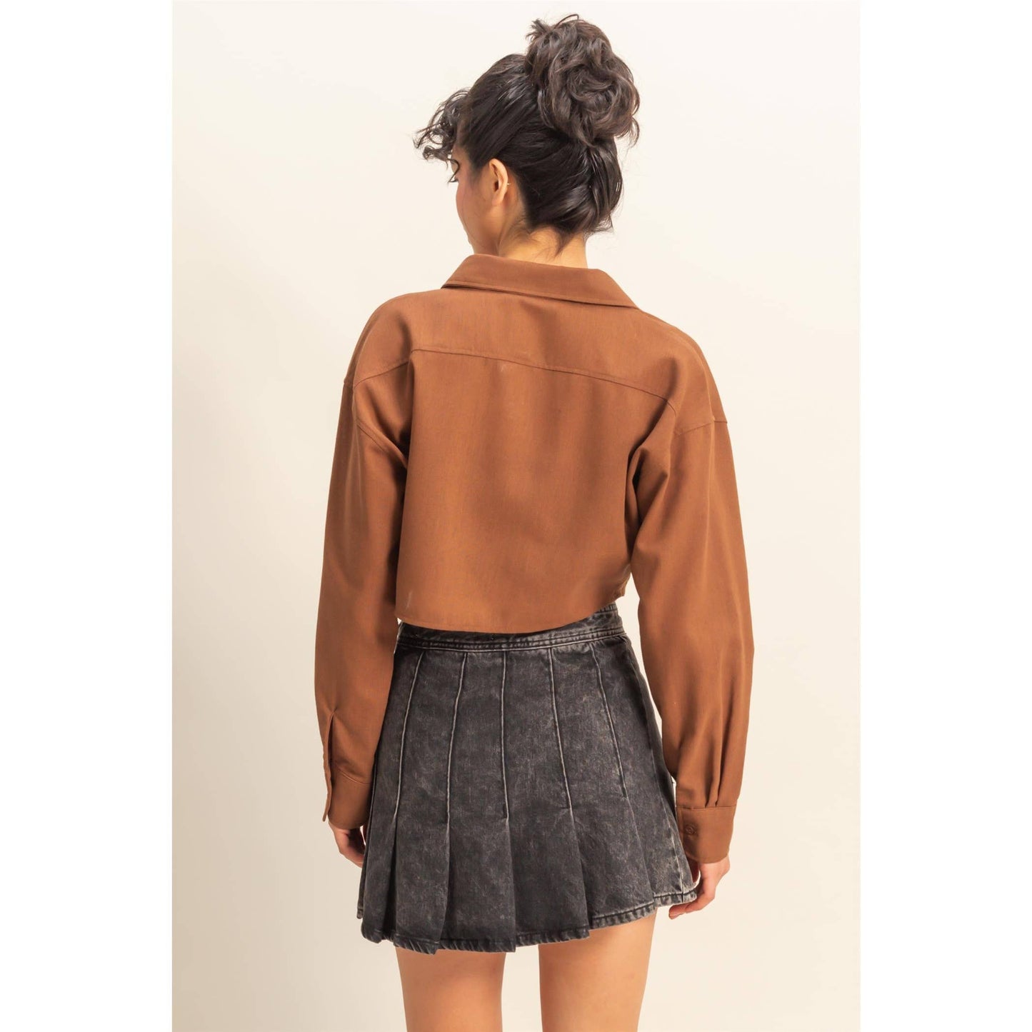 Sand Washed Tie Front Crop Top