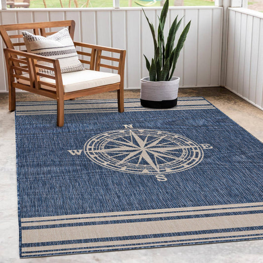 Navigate Navy Blue/White Indoor/Outdoor Area Rug